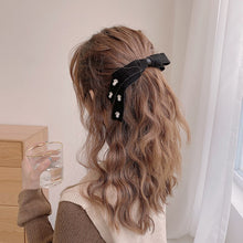 Load image into Gallery viewer, Long Black Velvet Bow Hair Tie
