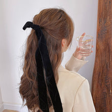 Load image into Gallery viewer, Long Black Velvet Bow Hair Tie
